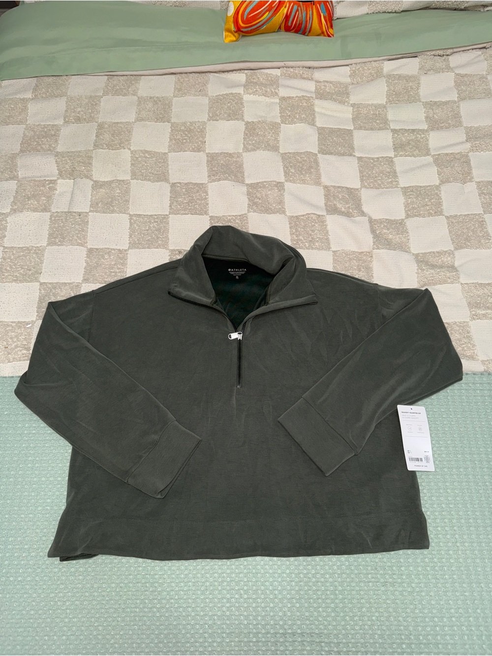 Athleta Seasoft Quarter Zip Pullover Sweater Green XL 882393-07-2-0005